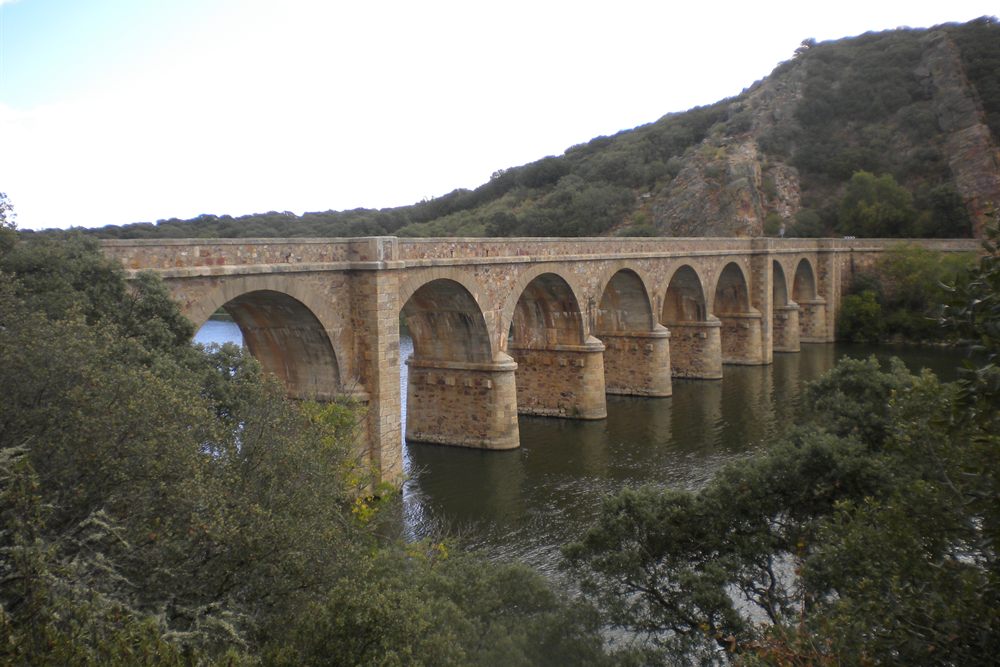 Puente de Quintos, de arcos de piedra, sobre el río Esla.