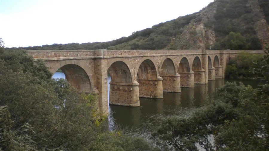 Puente Quintos, de nueve arcos de piedra, cruzando el río Esla